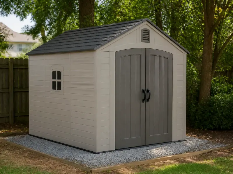 Professional assembly of Keter Manor 6×8 Resin shed in Raleigh, North Carolina