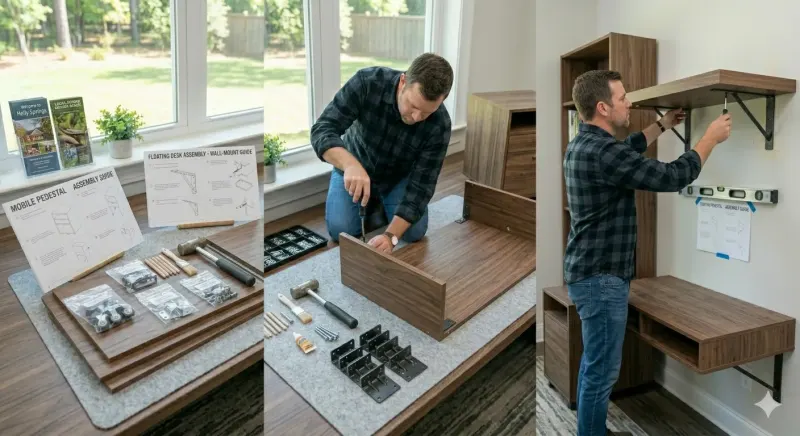 Wall‑mount Floating Desk Assembly in North Carolina